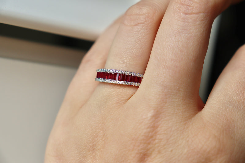 Platinum Channel Set Ruby and Diamond Band Ring