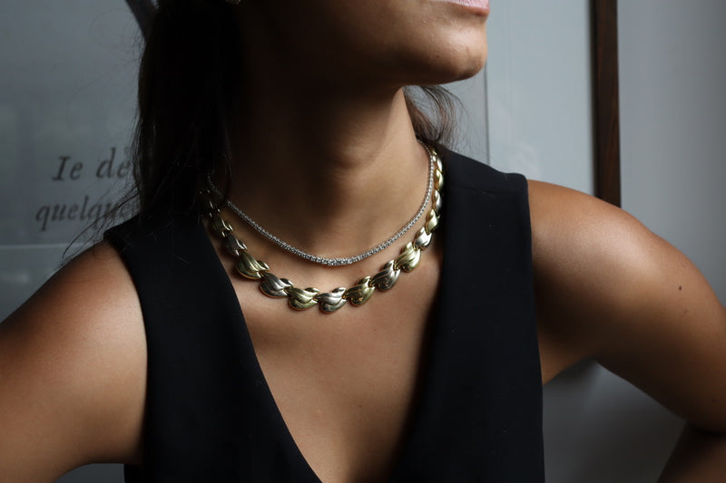 14ct Yellow and White 2 Tone Vintage Fancy Link Necklace