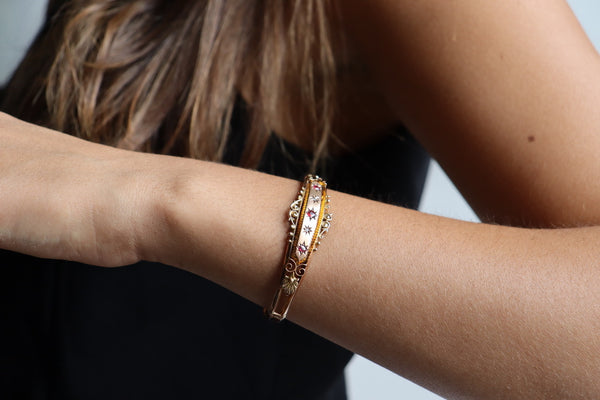 9ct Rose Gold Antique Garnet and Diamond Bangle