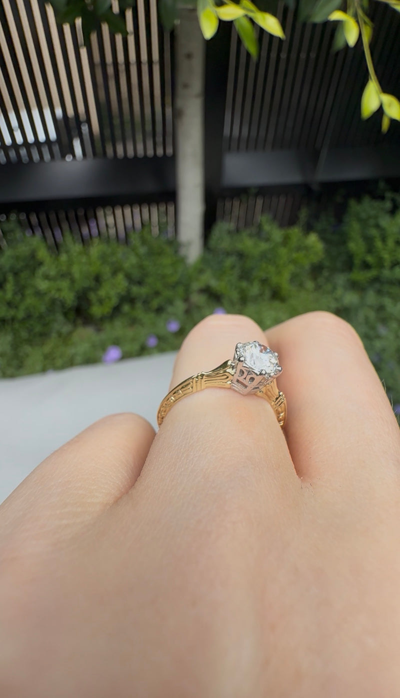 14ct Yellow and White Gold Vintage Solitaire Ring