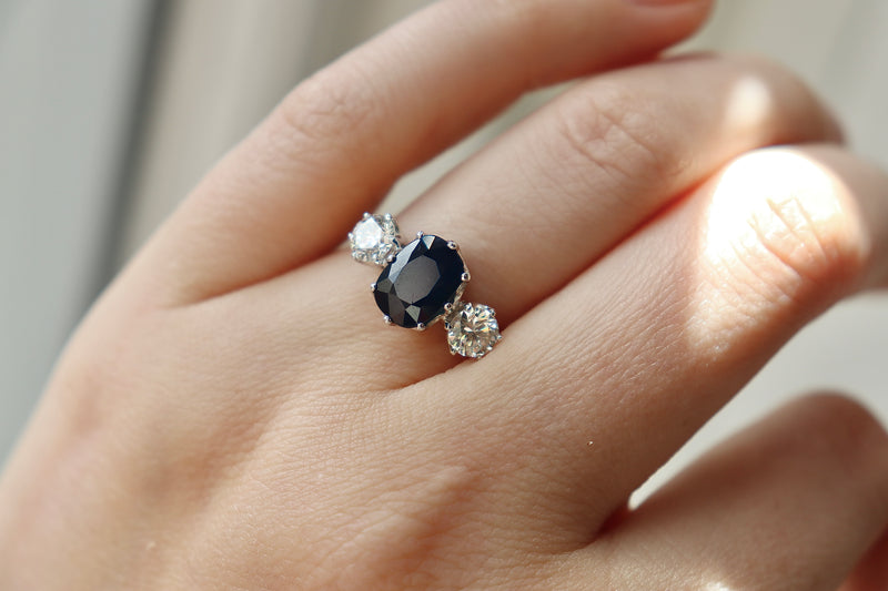 18ct Yellow and White Gold Sapphire and Diamond Antique Style 3 Stone Ring