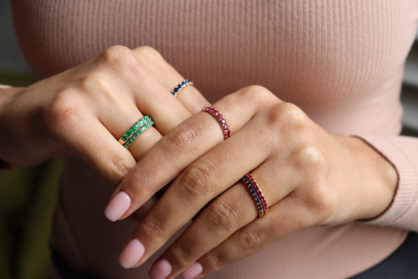 18ct Yellow Gold Claw Set Ruby Band Ring