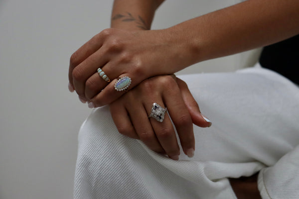 9ct Yellow and White Gold Opal and Diamond Halo Ring