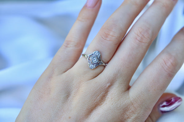 Platinum Art Deco Old Cut Diamond Ring