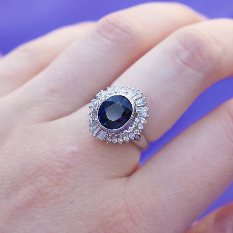 Platinum Sapphire and Diamond Ballerina Style Ring