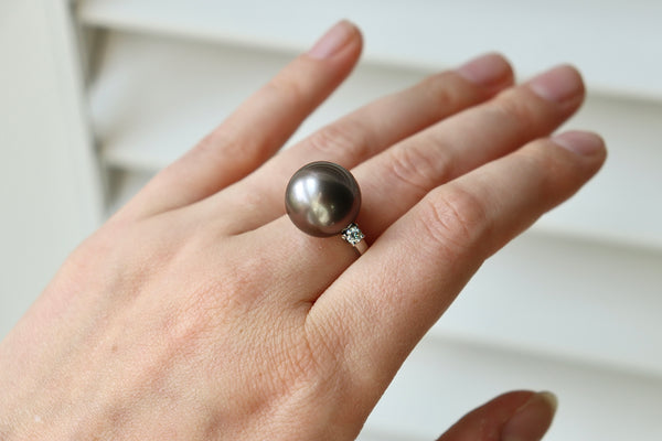 Platinum Tahitian 15.3 mm Pearl and Diamond Ring