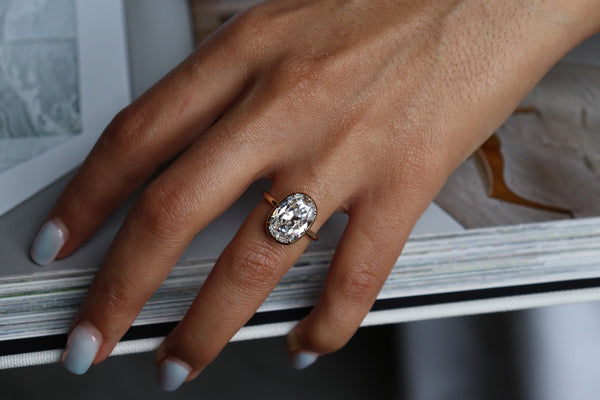 14ct Yellow Gold Old Mine Cushion Cut Lab Grown Diamond Solitaire Ring