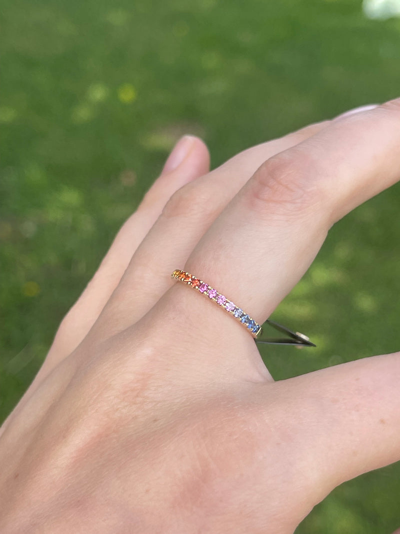 9ct Yellow Gold Multi Colour Sapphire Rainbow Band Ring