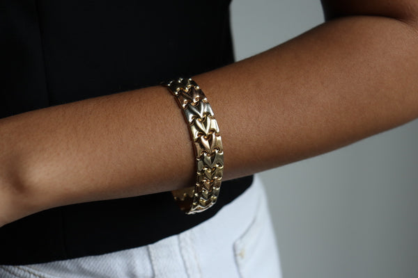 14ct Yellow, Rose and White 3 tone Fancy Link Bracelet