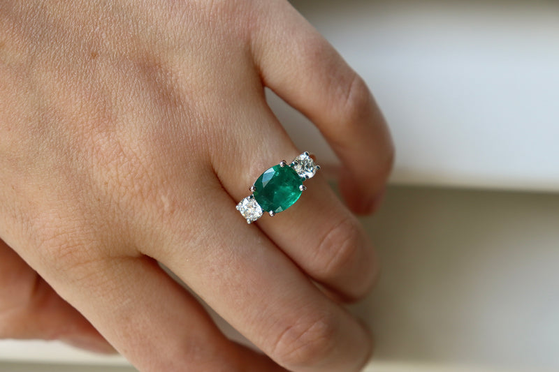 18ct Yellow and White Gold Emerald and Diamond 3 Stone Ring