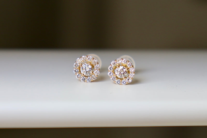 18ct Yellow Gold Diamond Halo Earrings