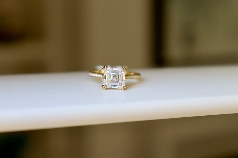 18ct Yellow Gold Lab Grown Asscher Cut Diamond Solitaire Ring