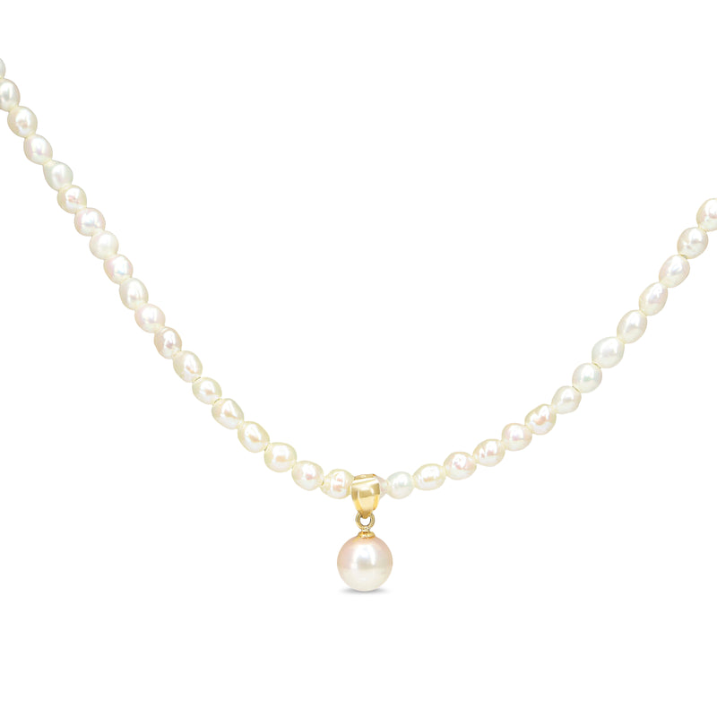 18ct Yellow Gold Fresh Water Pearl Necklace with Pearl Drop