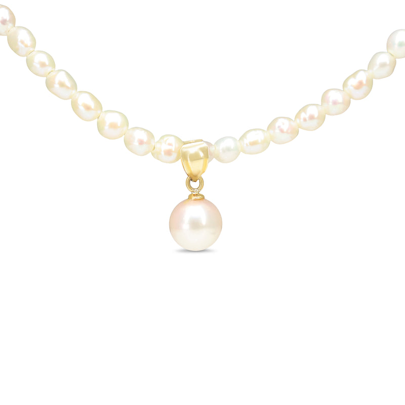 18ct Yellow Gold Fresh Water Pearl Necklace with Pearl Drop
