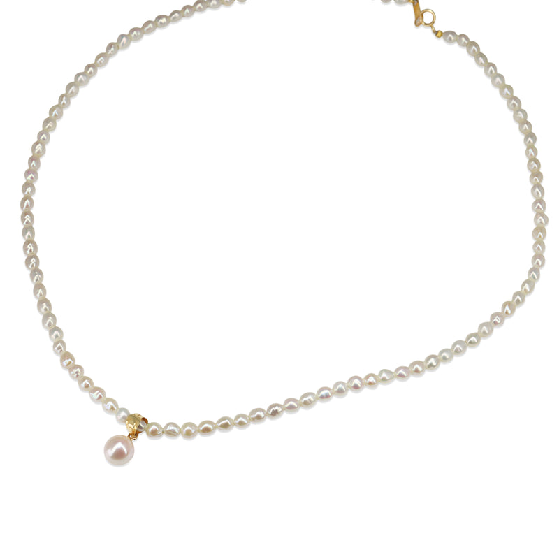 18ct Yellow Gold Fresh Water Pearl Necklace with Pearl Drop