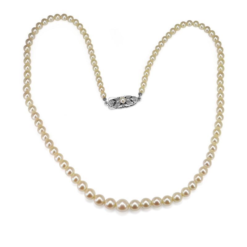 Silver Mikimoto Pearl Graduated Necklace