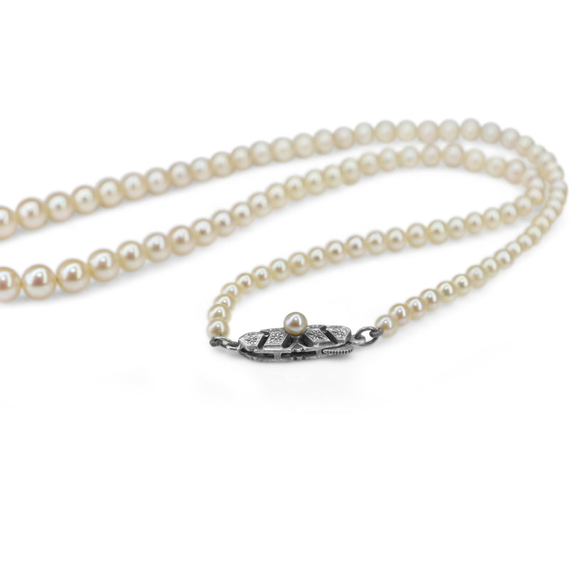 Silver Mikimoto Pearl Graduated Necklace