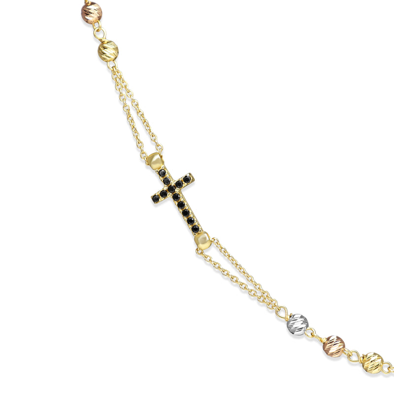 18ct Yellow, Rose and White Rosary Bead Necklace With Sapphires and Diamonds
