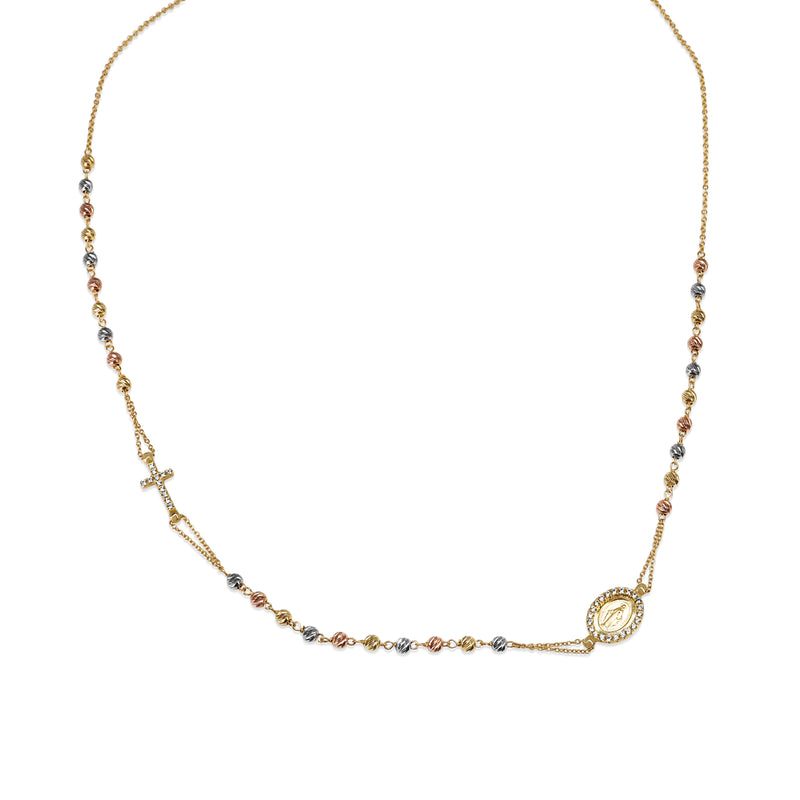 18ct Yellow, Rose and White Rosary Bead Necklace With Sapphires and Diamonds