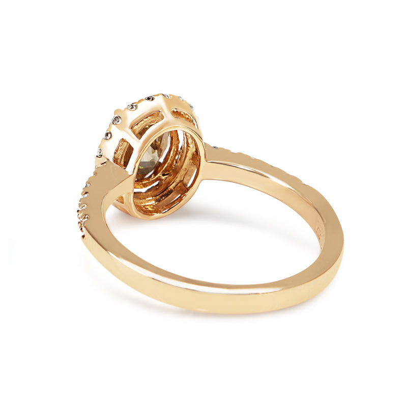 18ct Rose Gold Oval Champagne Diamond Halo Ring