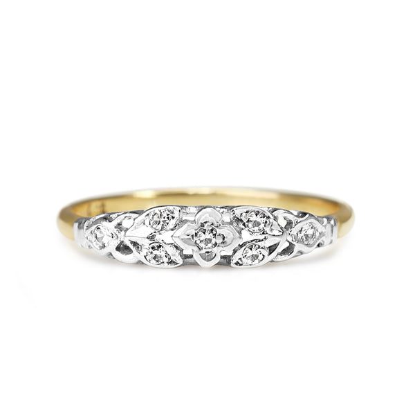 9ct Yellow and White Gold Diamond Filigree Ring