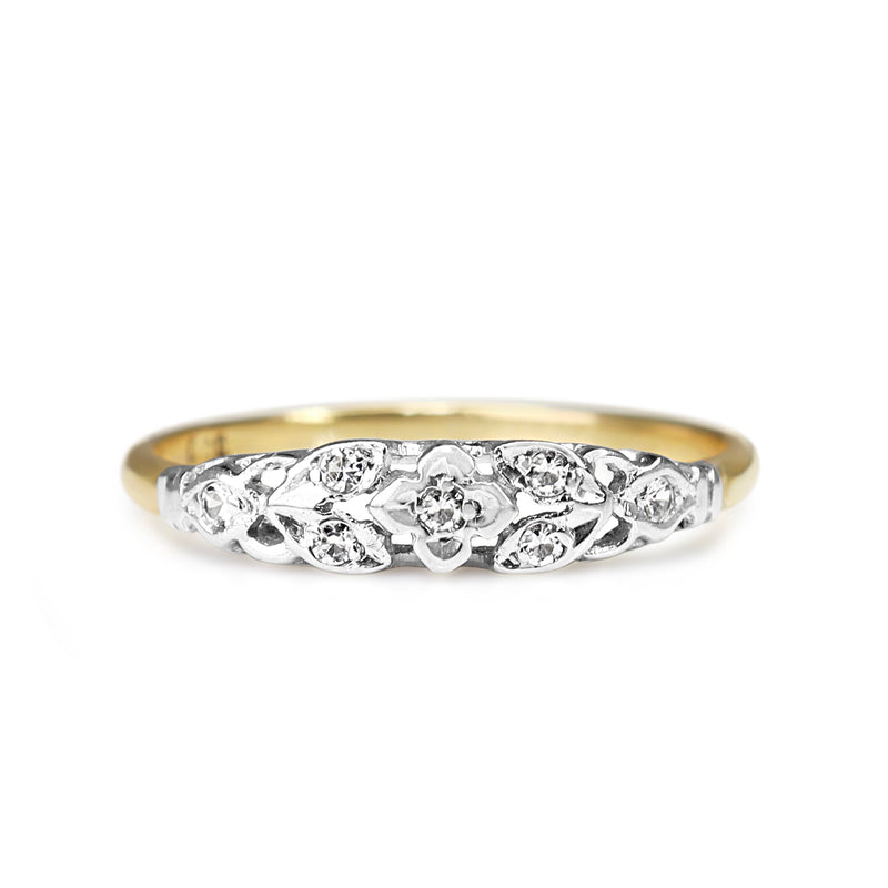 9ct Yellow and White Gold Diamond Filigree Ring