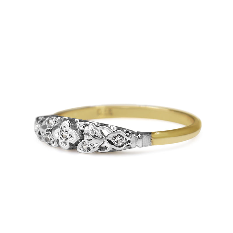 9ct Yellow and White Gold Diamond Filigree Ring