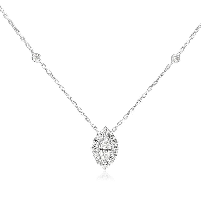 Platinum Marquise Diamond Halo Necklace