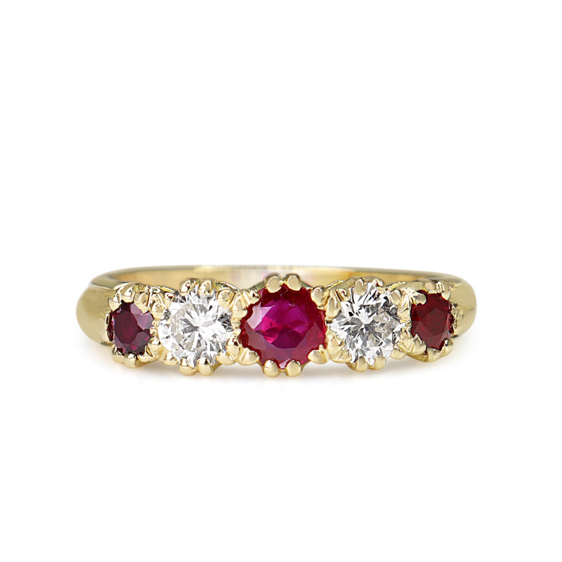 18ct Yellow Gold Ruby and Diamond 5 Stone Ring
