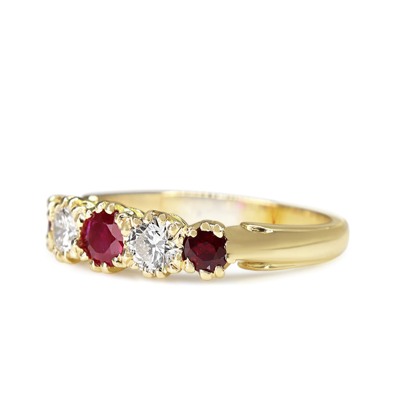 18ct Yellow Gold Ruby and Diamond 5 Stone Ring