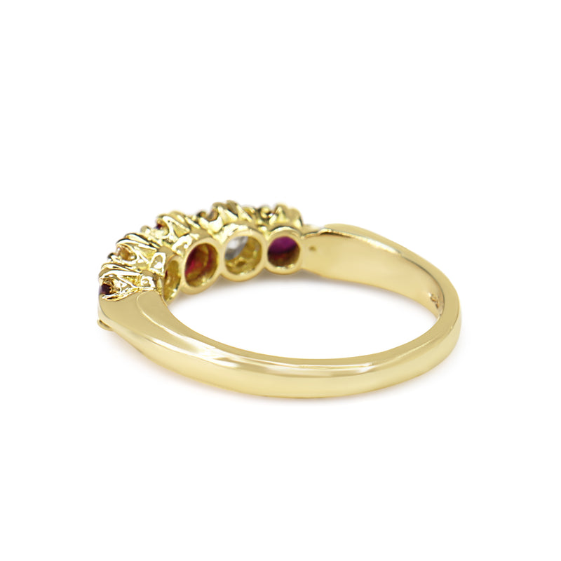 18ct Yellow Gold Ruby and Diamond 5 Stone Ring