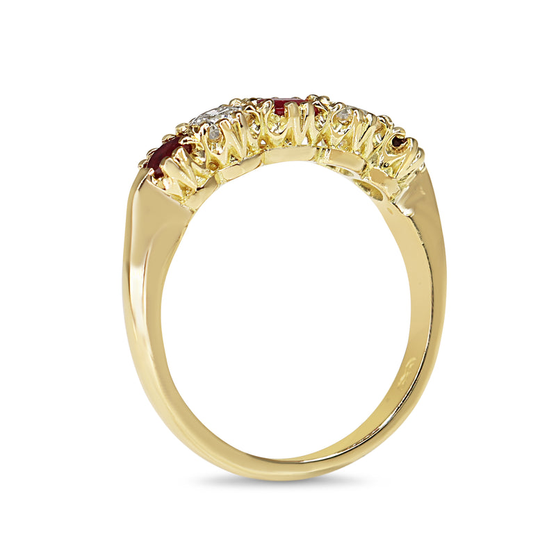 18ct Yellow Gold Ruby and Diamond 5 Stone Ring