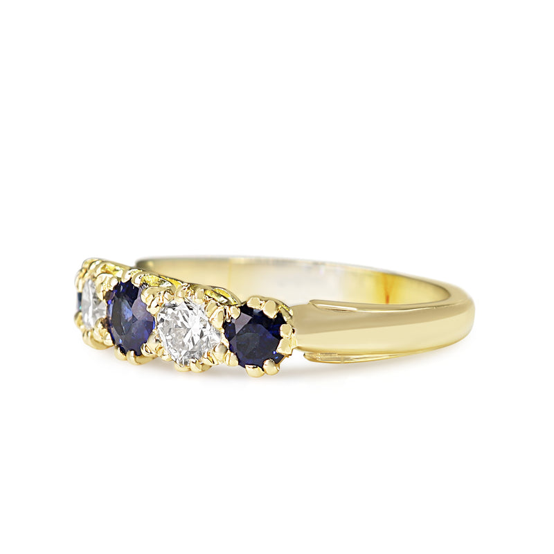 18ct Yellow Gold Sapphire and Diamond 5 Stone Ring