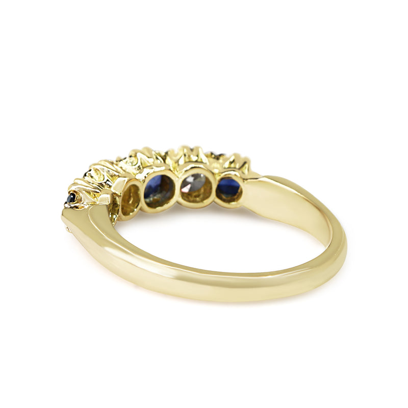 18ct Yellow Gold Sapphire and Diamond 5 Stone Ring