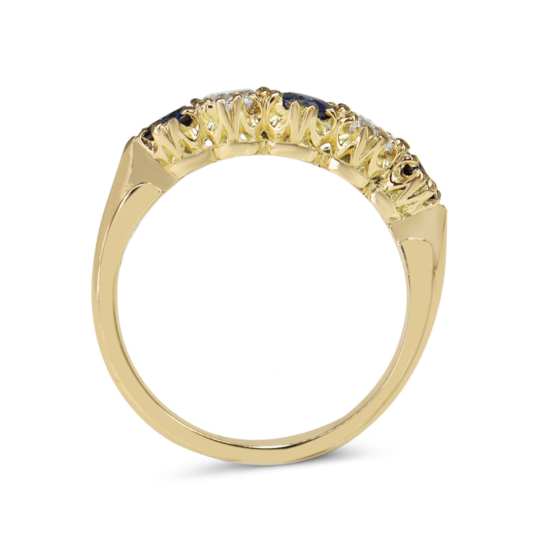 18ct Yellow Gold Sapphire and Diamond 5 Stone Ring