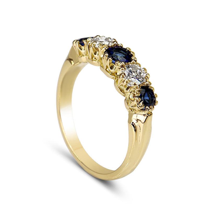 18ct Yellow Gold Sapphire and Diamond 5 Stone Ring