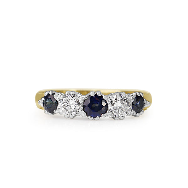 18ct Yellow and White Gold Sapphire and Diamond 5 Stone Ring
