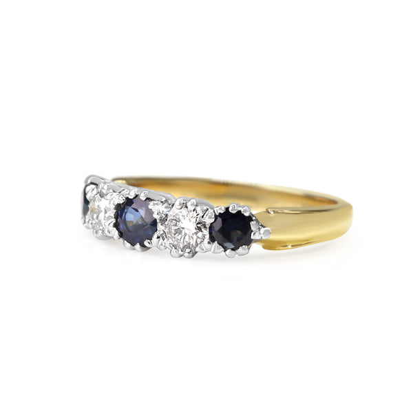 18ct Yellow and White Gold Sapphire and Diamond 5 Stone Ring