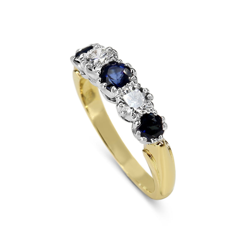 18ct Yellow and White Gold Sapphire and Diamond 5 Stone Ring