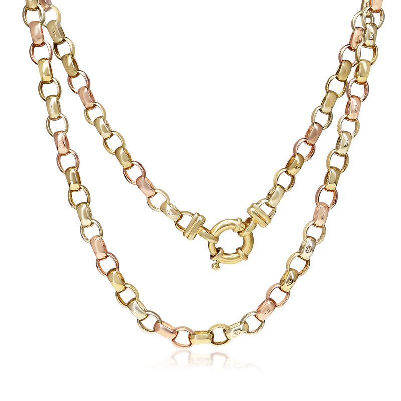 9ct 3 Tone Yellow, White and Rose Gold Belcher Link Necklace