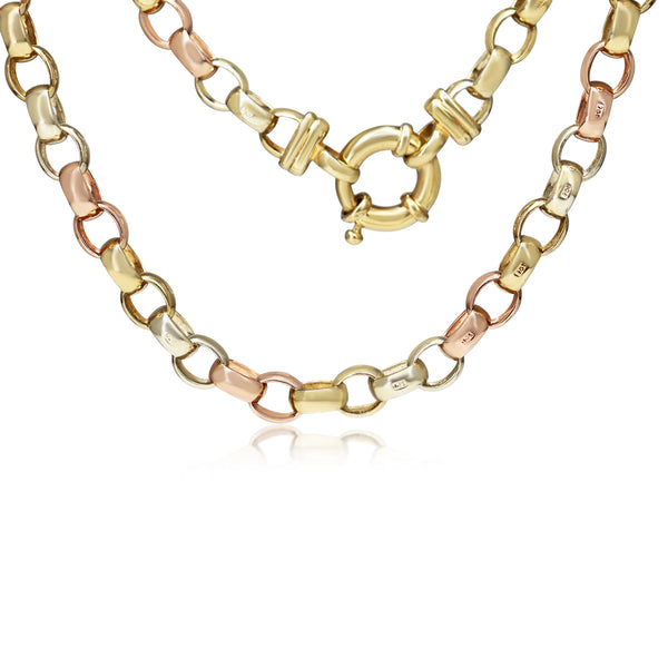 9ct 3 Tone Yellow, White and Rose Gold Belcher Link Necklace