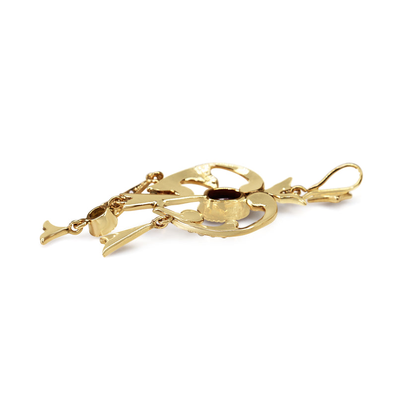 9ct Yellow Gold Antique Suffragette Amethyst, Peridot and Pearl Necklace