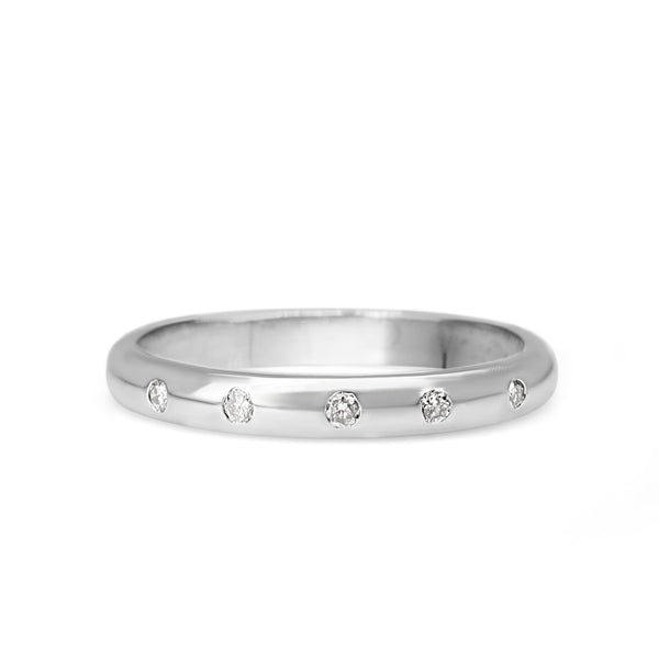 18ct White Gold Rubbed In Diamond Set Band Ring
