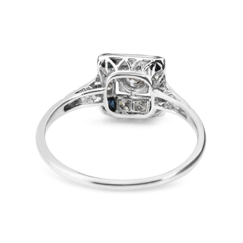Platinum Antique Art Deco Sapphire and Old Cut Diamond Ring