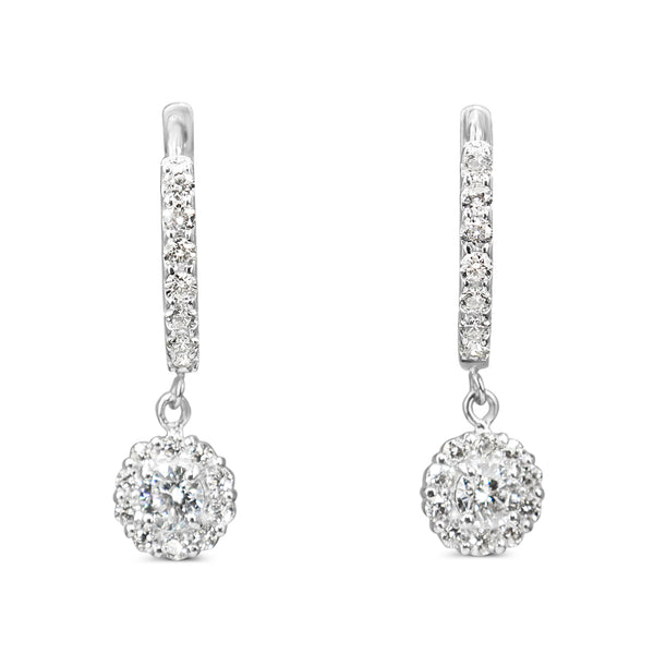 Platinum Diamond Halo Drop Earrings