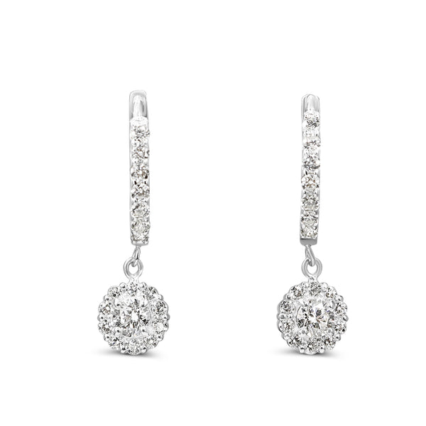Platinum Diamond Halo Drop Earrings