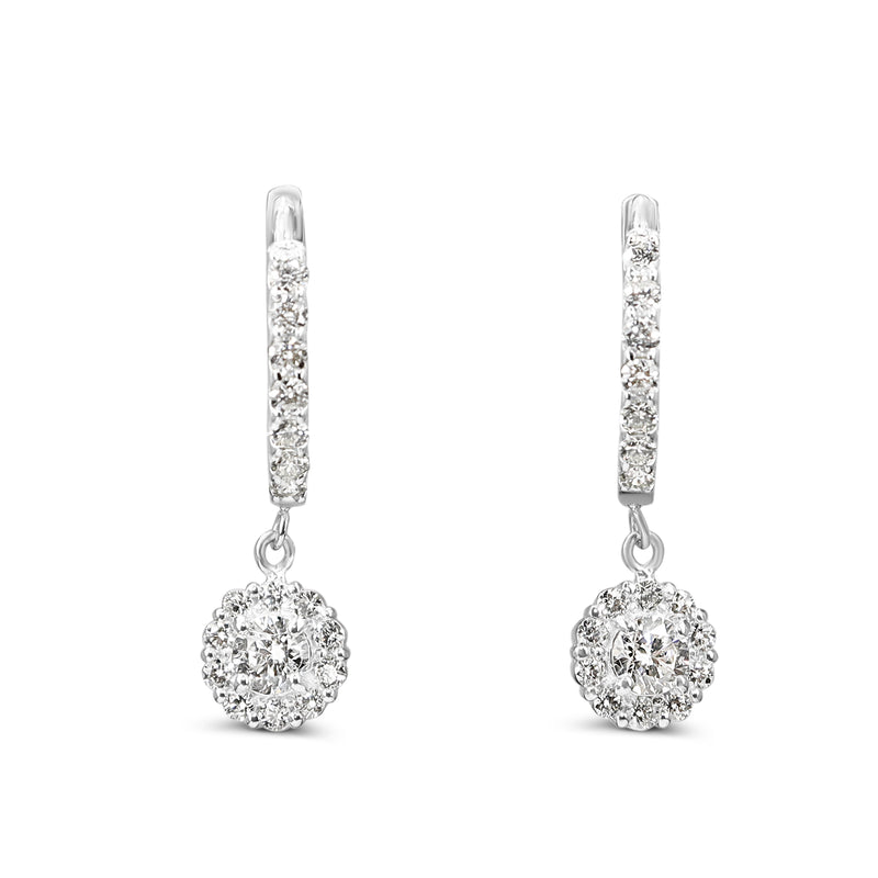 Platinum Diamond Halo Drop Earrings