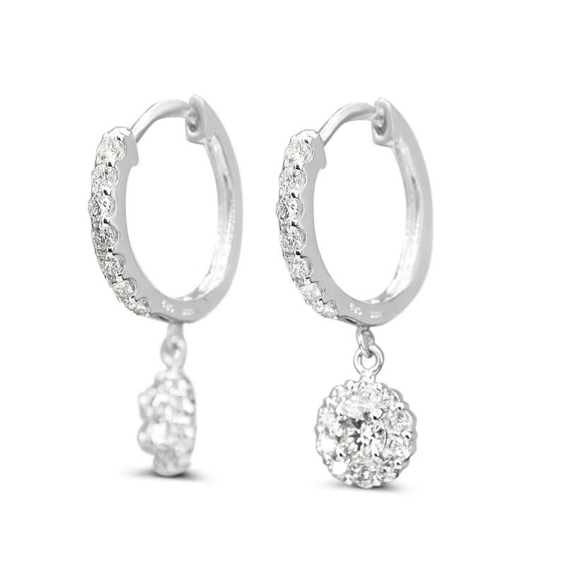 Platinum Diamond Halo Drop Earrings