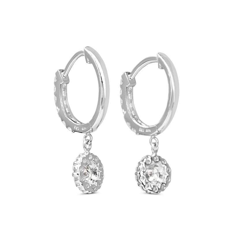 Platinum Diamond Halo Drop Earrings
