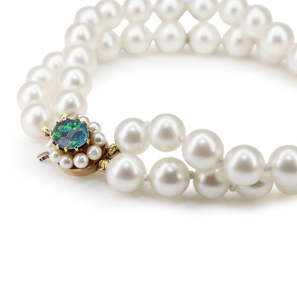 9ct Yellow Gold Triplet Opal and 7mm Pearl Double Row Bracelet